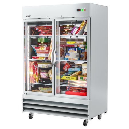 KOOLMORE Commercial Stainless-Steel Upright Freezer with Reach-In Self-Close Glass Doors, 6 Storage Shelves RIF-2D-GD